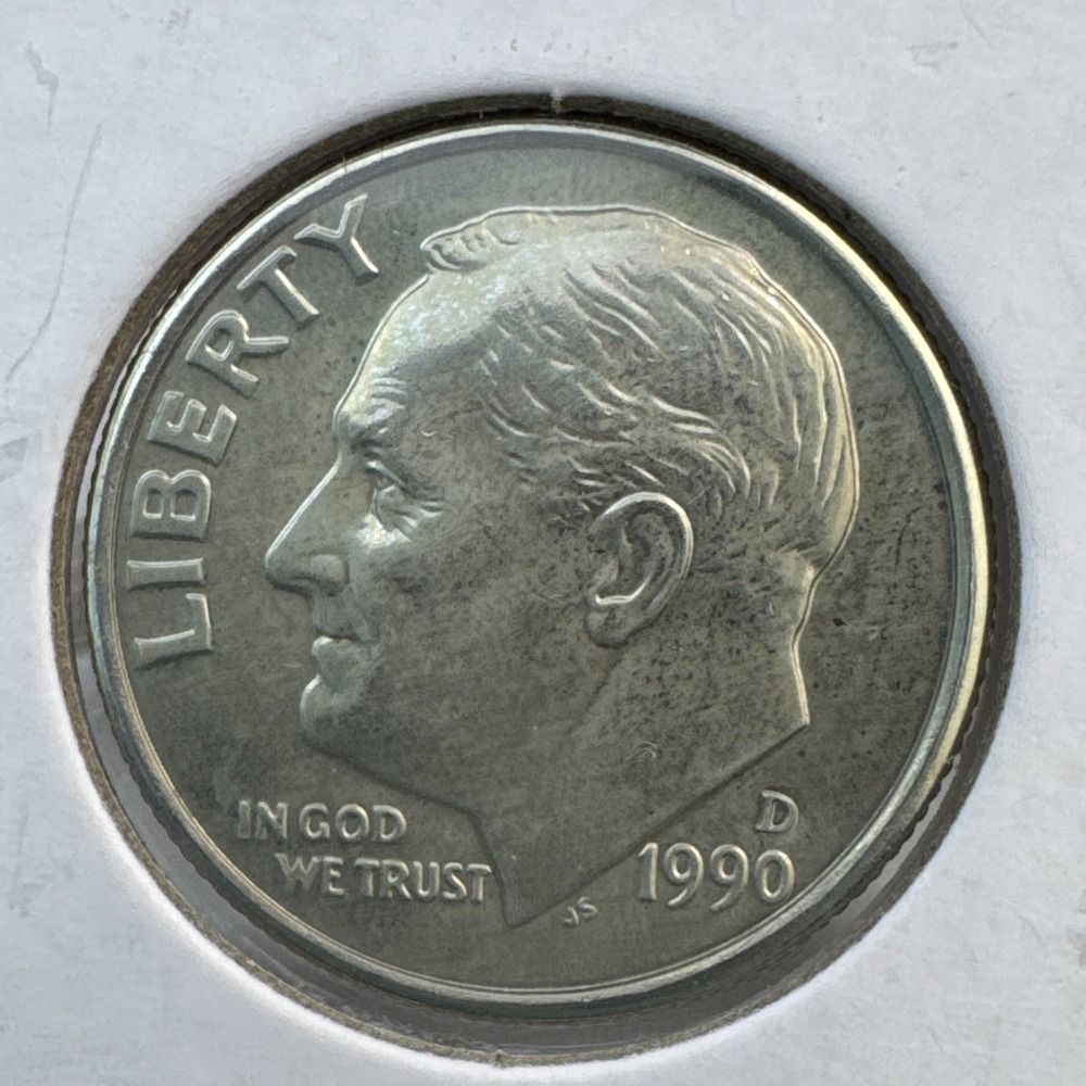 1990 D - Roosevelt Dime from US Mint Coin KM 195A - BU Condition